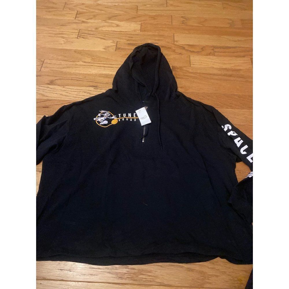 NWT Space Jam women's plus Tune Squad black casual hooded 1/4 zip sweater sz 3X